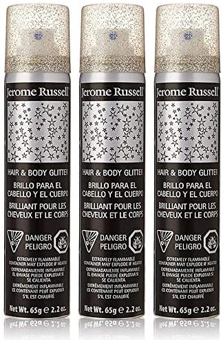 Jerome Russell Hair & Body Glitter Spray, Silver 2.2 oz (Pack of 3)