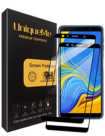 UniqueMe Compatible with Samsung Galaxy A7 2018 Screen Protector, [2 PACK] Full Coverage Tempered Glass Screen Protector Film Edge to Edge Protection - Black