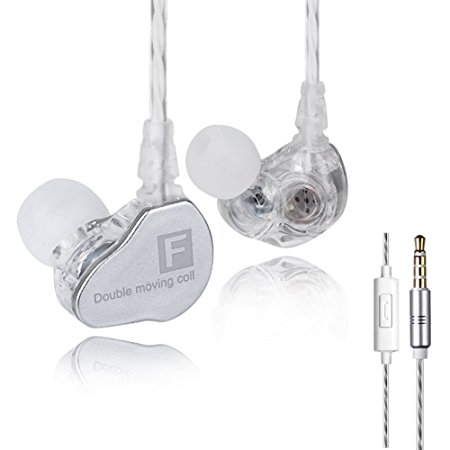 In-ear Headphone Wired Dual Driver Earbuds HIFI Noise Isolating Sport Earphones Bass, F910 Wired Earbuds with Microphone and 3.5 mm Audio Jack for Android MP3 Devices(Clear)