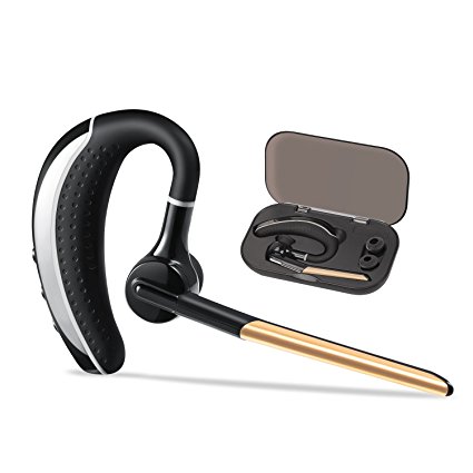 Bluetooth Headset, Wireless Business Bluetooth Earpiece V4.1 Ultralight Earphones In-ear Earbuds with Mic for Office/Workout/Driving (Gold Case)