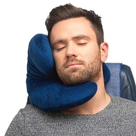 J Pillow Travel pillow - Head, Chin, Neck Support in Any Sitting Position for Airplanes, Cars, Trains, Machine Washable, attach luggage - British Invention of the Year - Dark blue