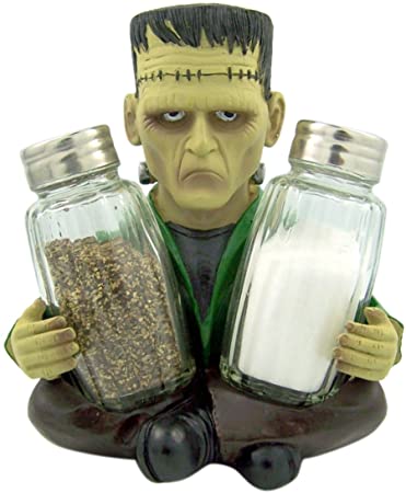 DWK - Frankenspice - Frankenstein's Monster Figurine Salt & Pepper Shaker Holder Horror Classic Halloween Party Novelty Home Decor Kitchen Dining Accent 3-Piece Set, 5.5-inch