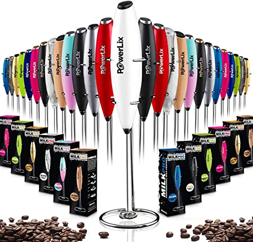 PowerLix Milk Frother Handheld Battery Operated Electric Whisk Foam Maker For Coffee, Latte, Cappuccino, Hot Chocolate, Durable Mini Drink Mixer With Stainless Steel Stand Included (SW)