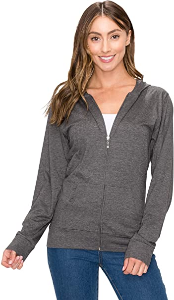 Women's Full Zip Hoodie Jacket - Slim Fit Lightweight Long Sleeve Hooded Zip Up Sweatshirt Athletic Workout