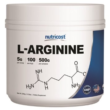 Nutricost L-Arginine (500 Grams) - Pure L-Arginine Powder - 5000mg Per Serving; 100 Servings