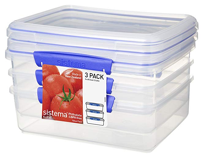 Sistema KLIP IT Food Storage Containers, Blue Clips, 2 Litre, Pack of 3