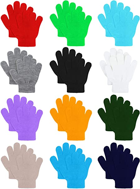 Cooraby 12 Pairs Kids Warm Magic Gloves Teens Winter Stretchy Knit Gloves Boys Girls Knit Gloves