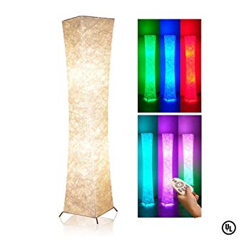 Soft Light Floor Lamp with Remote Control, Yenny shop 52"RGB Color Changing LED Tyvek Fabric Shade Dimmable & 2 Smart LED Bulbs for Livingroom,Bedroom(Slim Lamp)