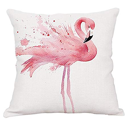 Pink Watercolor Flamingo Cotton Linen Throw Pillow Case Cushion Cover Home Office Decorative Square 18 X 18 Inches-P1