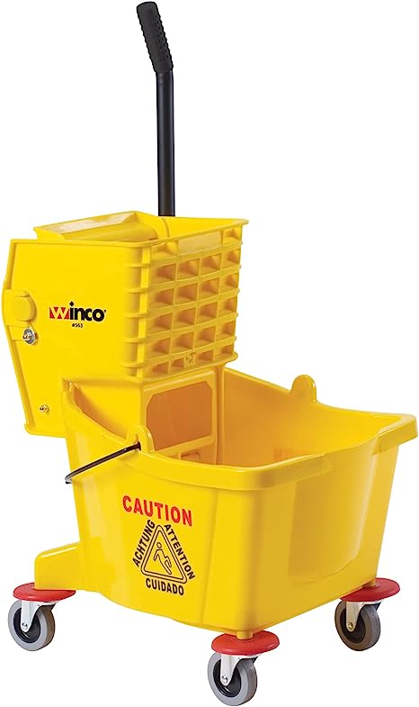 Winco Commercial Mop Bucket on Wheels, 26 Quart, Yellow