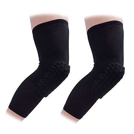 GikPal Pro Basketball Knee Pads, 2 Packs Honeycomb Knee Pads, Extended Compression Leg Knee Sleeve with Protective Hexpad Perfect and Slip Bar for Strap & Wrap Knee for Sports