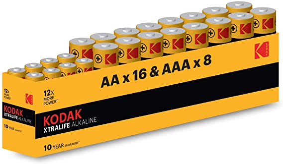 KODAK AA & AAA Combo Alkaline Batteries 1.5v, 10-Year Shelf Life, Long-Lasting Performance 24 batterys (16AA   8AAA)