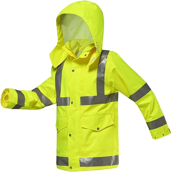 iCreek Safety Rain Jacket for Men & Women Reflective Waterproof Raincoat With a hat High Visibility Anti-Storm