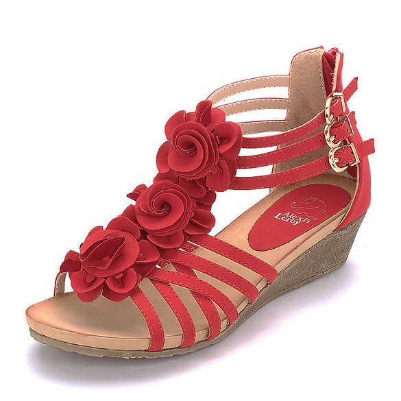 Alexis Leroy New Arrival Women Fashion Summer Wedge Heel T-straps Buckle Sandals