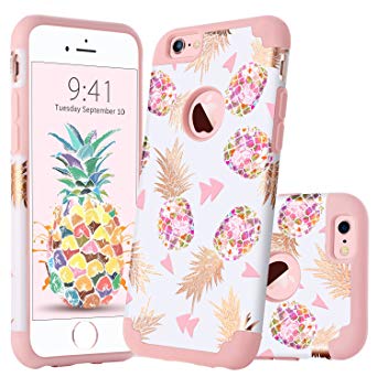 GUAGUA iPhone 6 Plus Case iPhone 6S Plus Case Colorful Pineapple Slim Fit Hybrid Hard PC Soft Silicone Glossy Shockproof Protective Case for iPhone 6 Plus/6S Plus Case for Girls&Women Rose Gold White