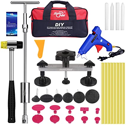 PDR Paintless Dent Repair Tools, Dent Removal Pullers with Hot Melt Gun, Dent Remover Tools for Car Body Dent Repair, Large & Small Ding Hail Dent Removal…