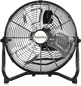 Hykolity 1650 CFM 12" High Velocity Floor Fan, 3-Speed Powerful Airflow Fan with 180-Degree Tilt, Heavy Duty Metal Fan for Home, Bedroom, Residential Use