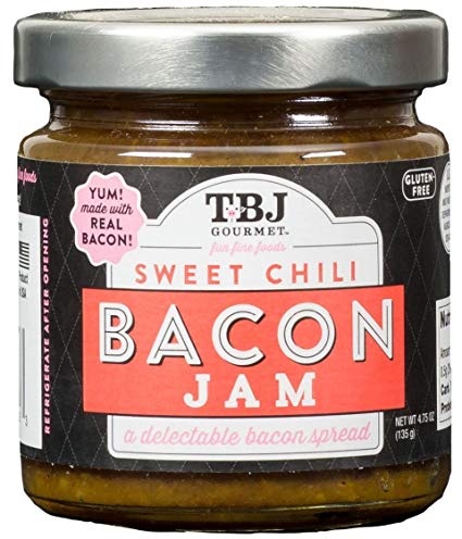 TBJ Gourmet Sweet Chili Bacon Jam - Original Recipe Bacon Spread - Uses Real Bacon, Sweet Chili, Garlic - No Preservatives - Authentic Bacon Jams - 4.75 Ounces
