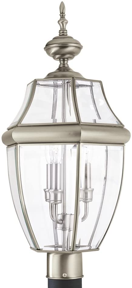 Sea Gull Lighting 8239-965 Lancaster Traditional Three Outdoor Light Post Outside Fixture, Antique Brushed Nickel Finish