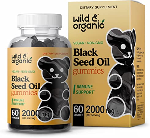 Wild & Organic Black Cumin Seed Oil Gummies - Nigella Sativa Supplement with Omega 3, 6, 9 Fatty Acids - Natural Support for Weight Management, Heart Function & Immunity - Vegan, Non-GMO - 60 Chews