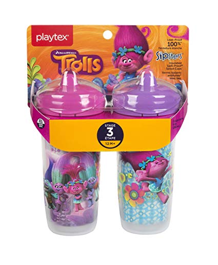 Playtex Sipsters Stage 3 Trolls Insulated Spout Sippy Cup, 9 Ounce, 2 Count