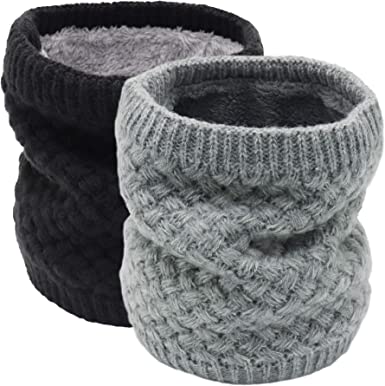Winter Fleece Lined Knitted Neck Warmer Scarf, 2 or 1 Pack Neck Gaiter for Women Mens