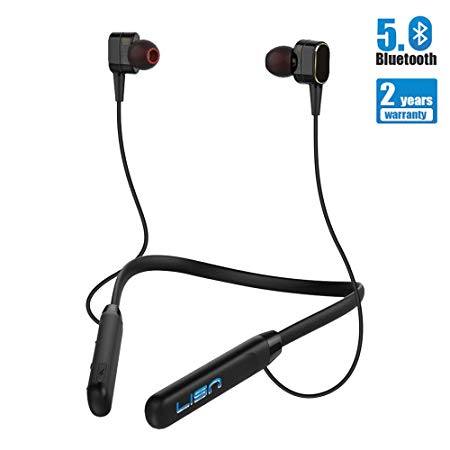 Bluetooth Headphones Neckband with Magnetic Earbuds, LISN V5.0 Sports Wireless Headsets with Noise Cancelling Mic Dual Drivers Hi-Fi Stereo In-ear Running Earphone Waterproof 8Hrs Playtime