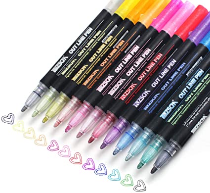 ZSCM 12 Colors Double Line Drawing Pen Fine Point Outline Markers for Gift Card Poster Writing Illustration DIY Art Crafts (12 Colors)