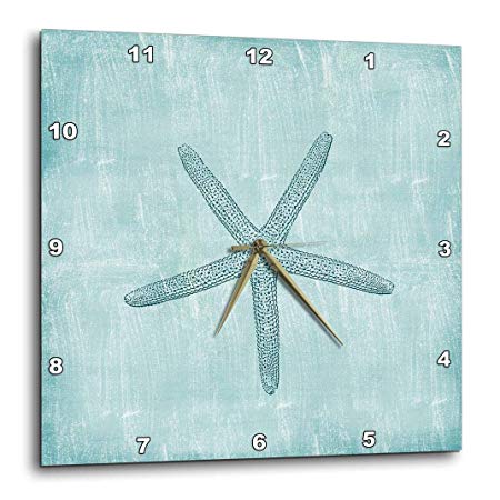 3dRose dpp_178911_1 Aqua Starfish Abstract Beach Theme-Wall Clock, 10 by 10-Inch