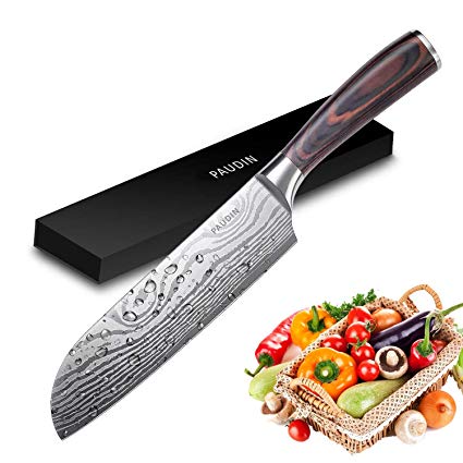 PAUDIN Classic 7 inch Hollow Ground Santoku Knife, German High Carbon Stainless Steel Kitchen Knife