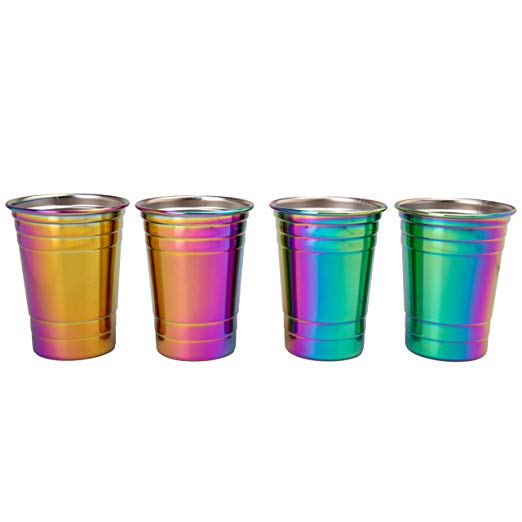 Rainbow Stainless Steel Cups, 16oz - Set of 4, Unicorn Cups are durable & Unbreakable for Indoor and Outdoor use - BPA Free