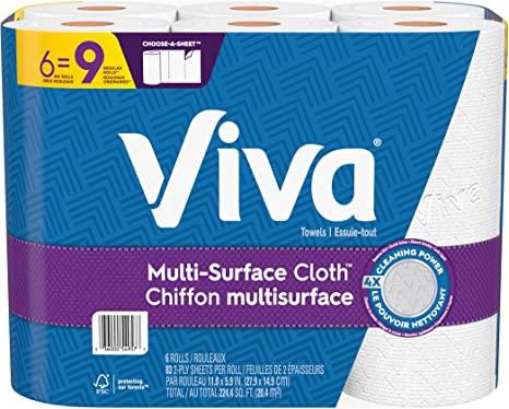 Viva Multi-Surface Cloth Paper Towels, Choose-A-Sheet - 6 Big Rolls = 9 Regular Rolls (83 Sheets Per Roll), White