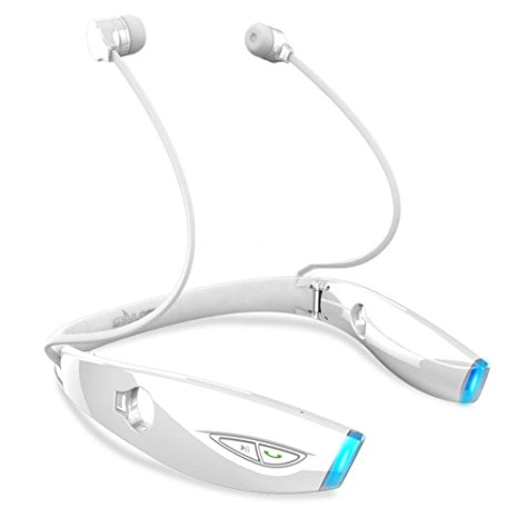 Foldable Wireless Bluetooth Headsets Equiper H1 Stereo Noise Cancelling Sweatproof Necklace Headphone In-ear Earphone With Mic Support Answer Call White