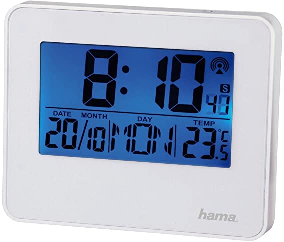 Hama RC 650 radio-controlled alarm clock (2 alarms, backlight and snooze function controlled via motion sensor) White