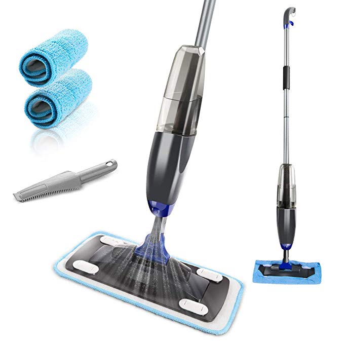 Microfiber Spray Mops Water Spraying Cleaner for House Kitchen Hardwood with 2Pcs Washable Microfiber Mop Pads and Dust Scraping Tool