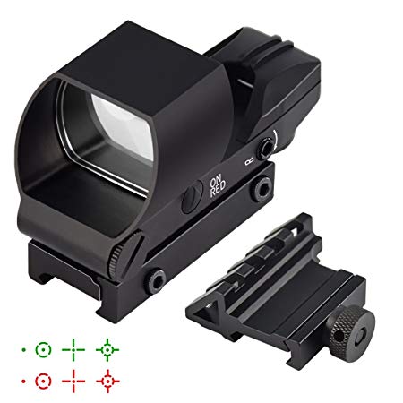 Feyachi Reflex Sight - Red & Green Dot Gun Sight Scope (4 Reticles) with 45 Degree Rail Mount - Upgraded On/Off Switch