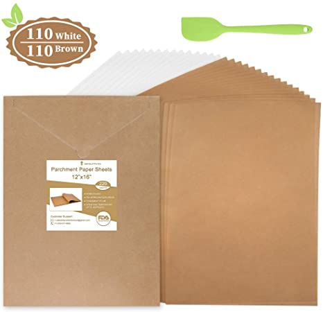 220 Pcs Parchment Paper Sheets 12 x 16 Inches, Unbleached Precut Parchment Paper for Baking with An Oil Scraper Bonus- Will Not Curl, Stick, Burn & Convenient Cardboard Envelope Packaging