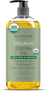 MAJESTIC PURE Organic Jojoba Oil - 100% Pure Cold Pressed Hexane Free for Skin, Hair, Nails - 8 Fl Oz