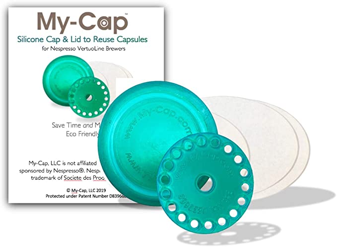 My-Cap's Silicone Cap and Lid to Reuse Capsules for Nespresso VertuoLine Brewers (Kiwi Color)