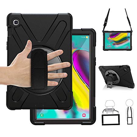 Galaxy Tab S5e Case 2019 with 360 Degree Rotation Stand, SIBEITU Three Layer Heavy Duty Shockproof Rugged Case with Hand Strap&Shoulder Strap for Samsung Galaxy Tab S5e 10.5 inch [SM-T720/T725],Black