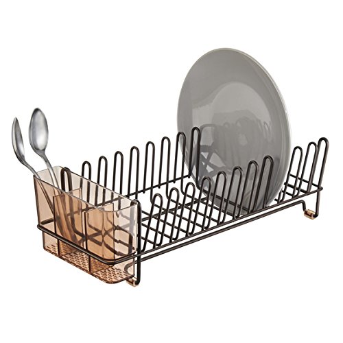 mDesign Compact Kitchen Dish Drainer Rack for Drying Glasses, Silverware, Bowls, Plates - Amber/Bronze