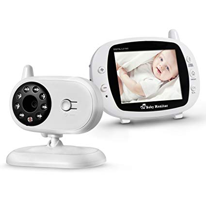 Powerextra Wireless Video Baby Monitor 3.5 inch Nanny Baby Security Camera with Night Vision, Two-way Audio, Tempreture Detection, Lullabies, Long Range