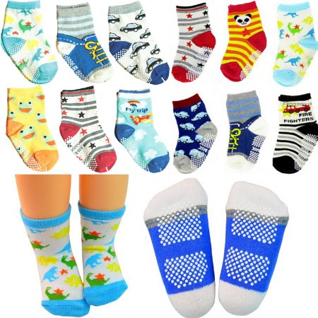 BSreg 6 Pairs 12-36 months Unisex Baby Boy Toddler Non-Skid Slip Cozy Soft Crew Boat Socks  Gift bag  Gift Card Stripes No-Show Crew Boat Socks Footsocks sneakers
