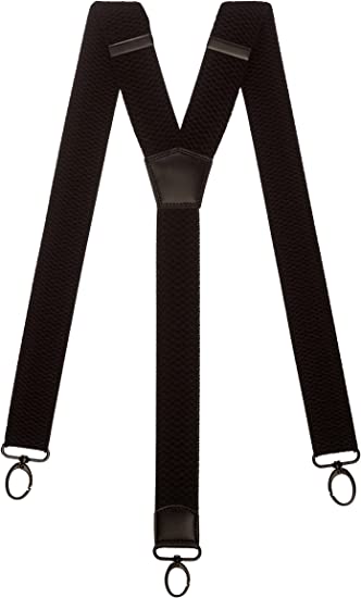 Olata Heavy Duty Y-Shape Braces/Suspenders, Black with Coloured Leather and Black Carabiners - 4cm