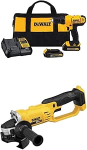 Dewalt DCD771C2 20V MAX Cordless Lithium-Ion 1/2 inch Compact Drill Driver Kit and 4-1/2” grinder (Tool Only)