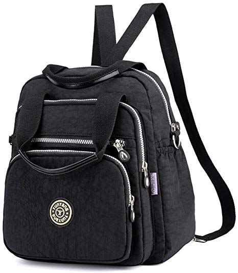 Nameblue Women Girls Lightweight Mini Backpack Handbag Waterproof Nylon Bag Shoulder Bags Messenger Cross Body Casual Daypack Multifunction 6002-black