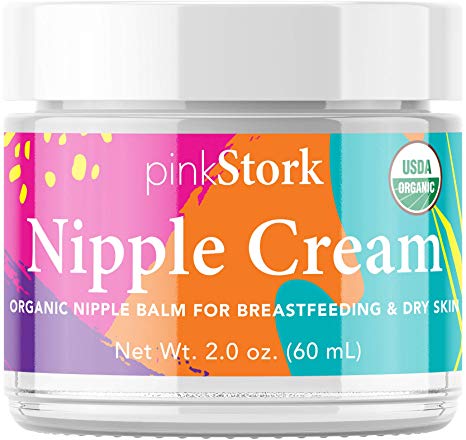 Pink Stork Nipple Cream: USDA Organic Soothing Moisturizing Cream for Breastfeeding Moms, Heal Nipple Cracks and Pains, 2 oz