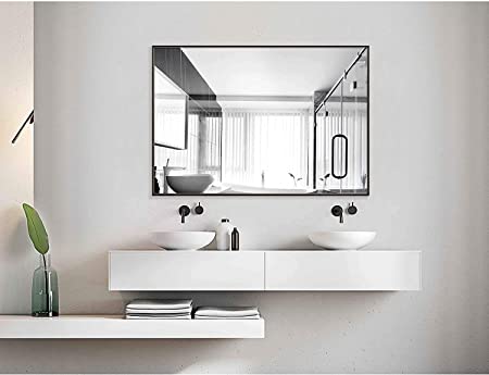 Hans & Alice Bathroom Mirrors Modern Black Frame Mirror for Bathroom, Bedroom, Living Room Hanging Horizontal or Vertica (38'' x 26'')