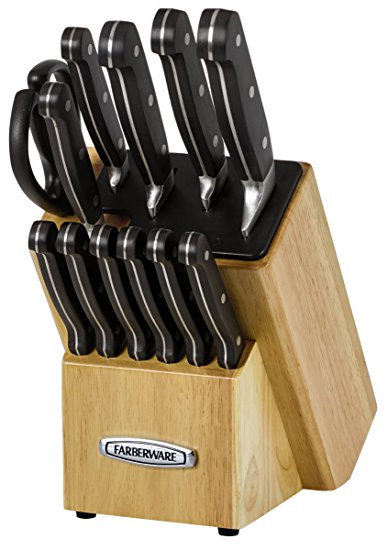 Farberware Self-Sharpening 13-Piece Knife Block Set with EdgeKeeper Technology, Natural