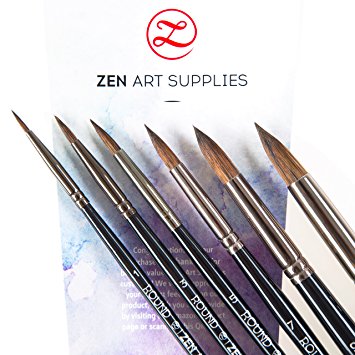 ZenArt Supplies Black Tulip Professional Artist Paint Brushes 6-Piece Set for Watercolor, Gouache, Acrylics and Oil Painting - Round Squirrel and Synthetic Mix w/Short Handle